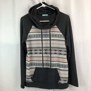 P.S. Kate Womens Gray Fair Isle Cowl Neck Top Size Small S